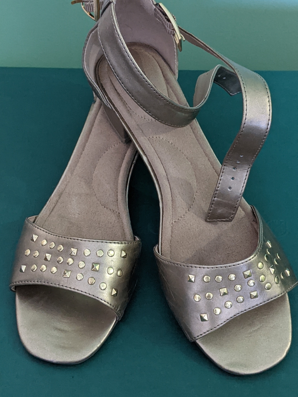 Metallic Bronze Studded Women’s Ankle-Strap Sandals Ballroom Shoes Make Offer